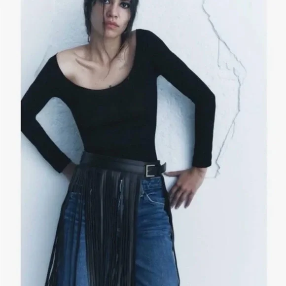 Fringed Leather Belt SPECIAL EDITION Black Bloggers Fav. Size 30 - Picture 3 of 7